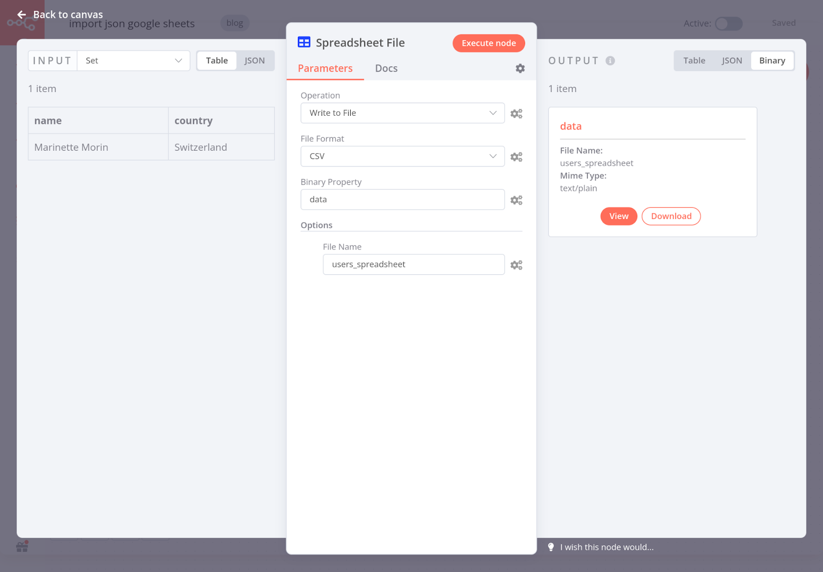 spreadsheet node